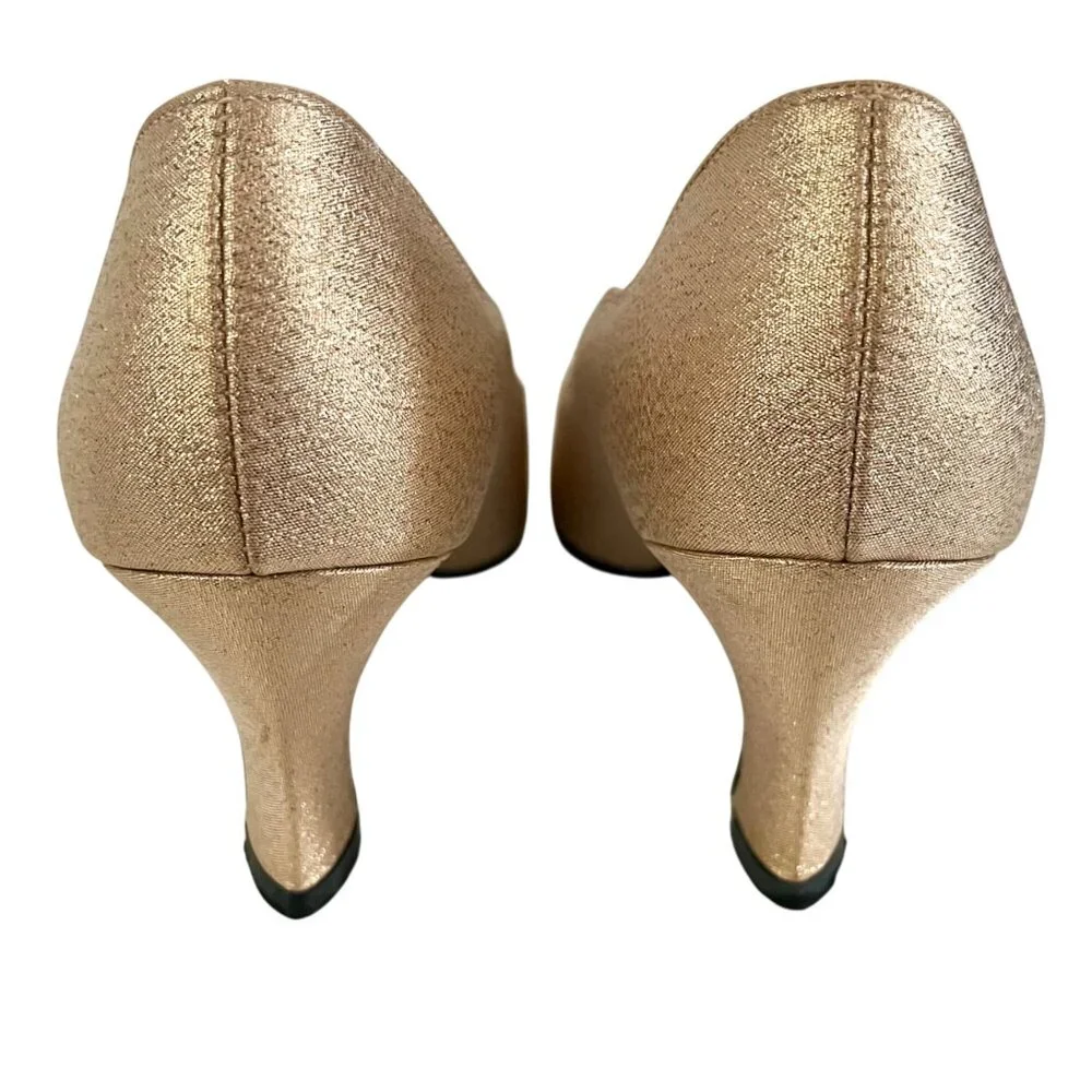Elegant Gold Vintage Low Heel Pumps 8 Metallic Classic Pointed Toe Party Shoes